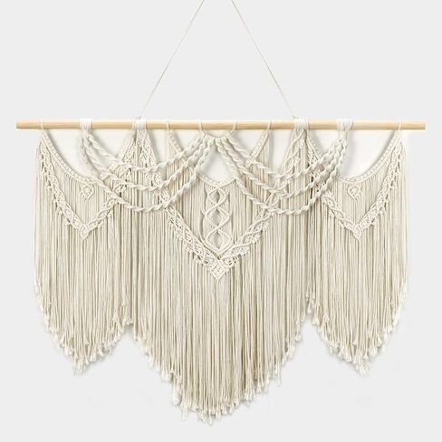 Tempospark Large Macrame Wall Hanging, 43" Wx32 L Boho Wall Hangings for Living Room Bedroom Nursery, Boho Chic Large Macrame Tapestry Hanging for Above Bed Wall Decor (Tassel) in Saudi Arabia