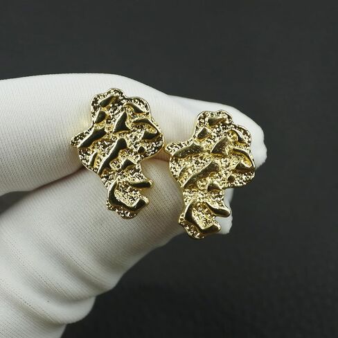 14K Gold Plated Rough Textured Nugget Earrings For Men, Unisex Nugget Stud, Hip Hop Africa Map Stud Earrings in Saudi Arabia
