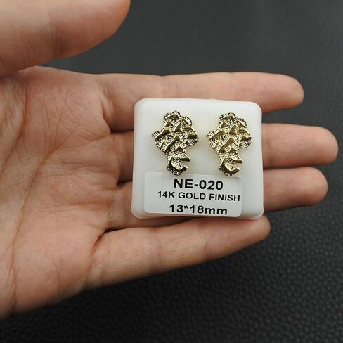 14K Gold Plated Rough Textured Nugget Earrings For Men, Unisex Nugget Stud, Hip Hop Africa Map Stud Earrings in Saudi Arabia