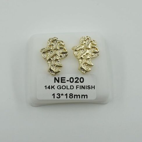 14K Gold Plated Rough Textured Nugget Earrings For Men, Unisex Nugget Stud, Hip Hop Africa Map Stud Earrings in Saudi Arabia