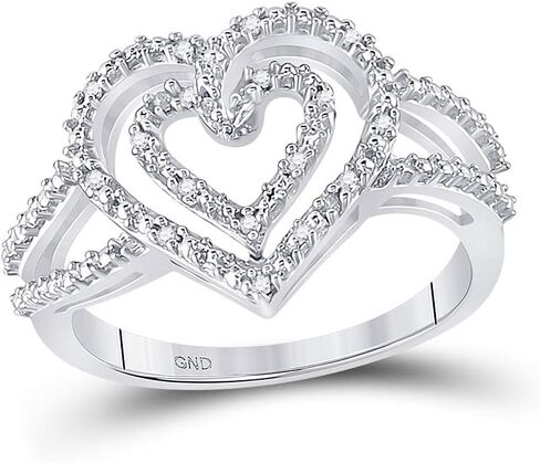 Sterling Silver Womens Round Diamond Nested Double Heart Ring 1/20 Cttw in Saudi Arabia