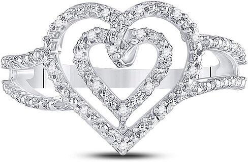 Sterling Silver Womens Round Diamond Nested Double Heart Ring 1/20 Cttw in Saudi Arabia