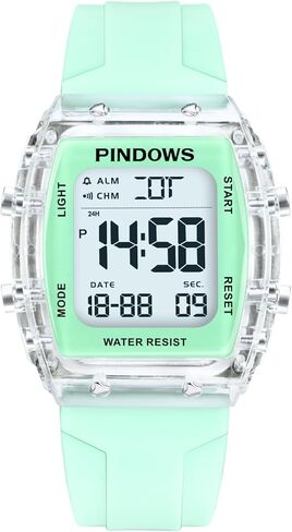 ساعة PINDOWS الرياضية الرقمية للنساء، حافظة شفافة شفافة، إضاءة LED ساطعة، مقاومة للماء 5ATM، ساعة توقيت منبه مزدوج الوقت، ساعة أنيقة للنساء والمراهقات النشيطات in Saudi Arabia