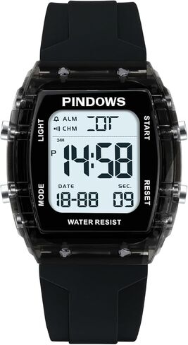 ساعة PINDOWS الرياضية الرقمية للنساء، حافظة شفافة شفافة، إضاءة LED ساطعة، مقاومة للماء 5ATM، ساعة توقيت منبه مزدوج الوقت، ساعة أنيقة للنساء والمراهقات النشيطات in Saudi Arabia
