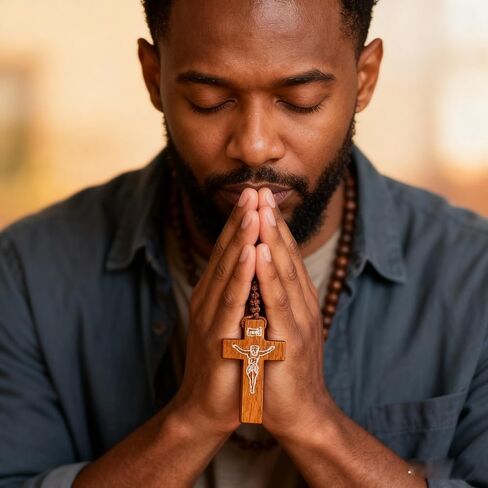 48 قطعة من خرز المسبحة الخشبية، مسبحة كاثوليكية خشبية مصنوعة يدويًا مع حقائب صليب وأورجانزا، هدايا المناولة الأولى والمعمودية، هدايا دينية للرجال والنساء in Kuwait