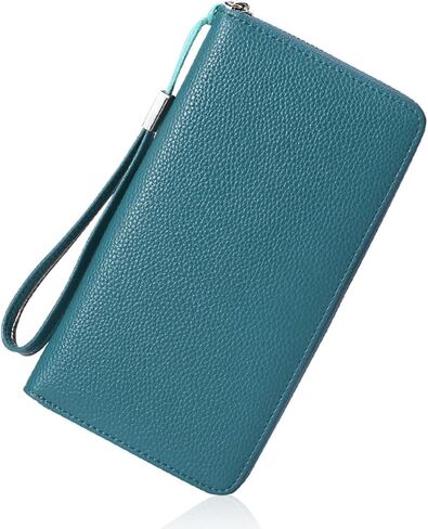 High-Capacity Genuine Leather Long Purse for Women with Smart Credit Card Organization and Wristlet Strap (Black) in Saudi Arabia