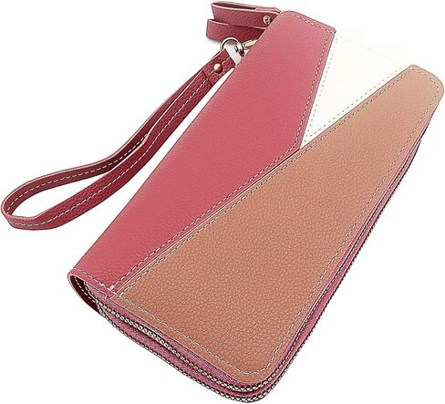 Large Capacity Wallet for Women with Wristlet Zip Around Long Purse & Phone Pocket (Khaki red) in Kuwait