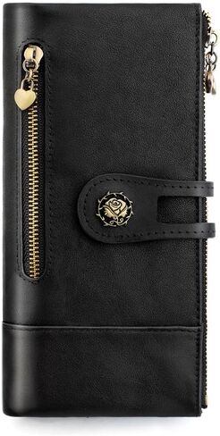 Women's RFID Blocking Genuine Leather Wallet Slim Clutch Purse with Zip Pocket and Card Organizer Red (3513-Black) in Saudi Arabia