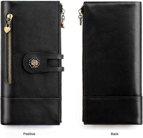 Women's RFID Blocking Genuine Leather Wallet Slim Clutch Purse with Zip Pocket and Card Organizer Red (3513-Black) in Saudi Arabia