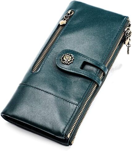 Women's RFID Blocking Genuine Leather Wallet Slim Clutch Purse with Zip Pocket and Card Organizer Red (3513-Black) in Saudi Arabia
