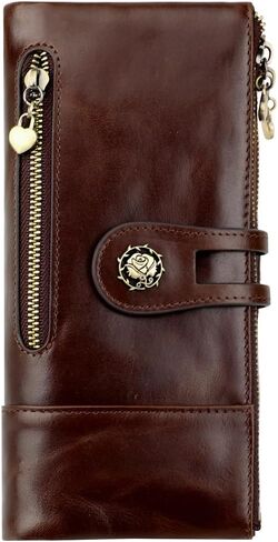Women's RFID Blocking Genuine Leather Wallet Slim Clutch Purse with Zip Pocket and Card Organizer Red (3513-Black) in Saudi Arabia