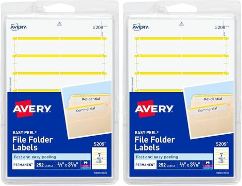 Avery File Folder Labels on 4" x 6" Sheets, Easy Peel, White/Yellow, Print or Write, 2/3" x 3-7/16", 252 Labels (5209) in Saudi Arabia