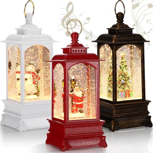 3 Pcs Christmas Snow Globe Lantern with Music Decorative 7.8" Lighted Snowman Santa Christmas Tree Water Glittering Hanging Ornament Light Gifts for Xmas Tabletop Centerpiece Decoration in Saudi Arabia
