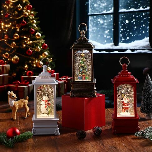 3 Pcs Christmas Snow Globe Lantern with Music Decorative 7.8" Lighted Snowman Santa Christmas Tree Water Glittering Hanging Ornament Light Gifts for Xmas Tabletop Centerpiece Decoration in Saudi Arabia