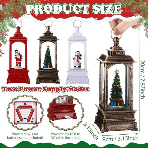 3 Pcs Christmas Snow Globe Lantern with Music Decorative 7.8" Lighted Snowman Santa Christmas Tree Water Glittering Hanging Ornament Light Gifts for Xmas Tabletop Centerpiece Decoration in Saudi Arabia