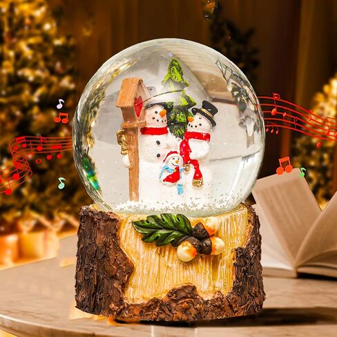 Christmas Snowmen Family Scene Snow Globe, Crystal Glitter Musical Glass Water Ball Holiday Decor for Home & Office, 5.5''H Globe 100mm Ball Decoration for Party Gifts in Saudi Arabia