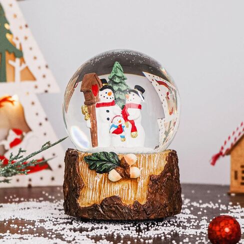 Christmas Snowmen Family Scene Snow Globe, Crystal Glitter Musical Glass Water Ball Holiday Decor for Home & Office, 5.5''H Globe 100mm Ball Decoration for Party Gifts in Saudi Arabia