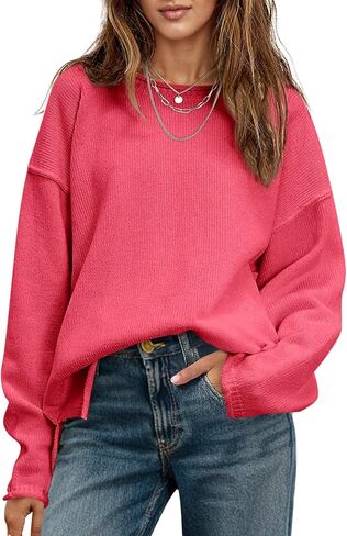 Saodimallsu Womens Oversized Crew Neck Sweaters Long Sleeve Slouchy Knit Fall Casual Loose Side Split Pullover Tops in Saudi Arabia