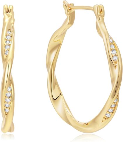 أقراط هوب 14K مطلية بالذهب للنساء سميكة كبيرة الماس الأطواق القرط الملتوية موجة الذهب Huggie القرط 30/40 مللي متر in Kuwait