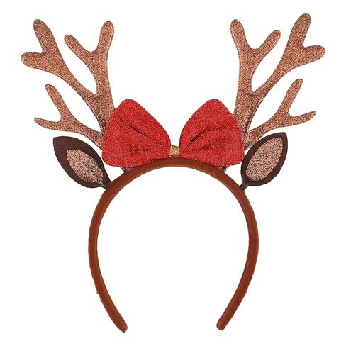 Christmas Reindeer Antlers Headband Xmas Deer Hair Hoop Glitter Bow Reindeer Antlers Headband Furry Elk Horn Ears Headdress Christmas Hairbands Decoration Holiday Headpiece in Saudi Arabia