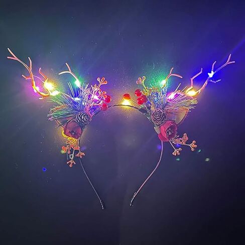 Clataly LED عقال متوهجة قرون الرنة إكسسوارات الشعر تيارا مضيئة عيد الميلاد هوب ريشة أغطية الرأس للنساء in Kuwait