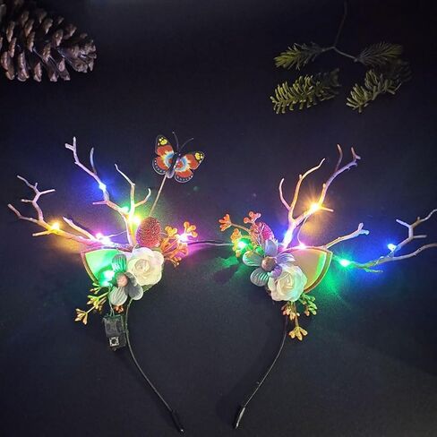 Clataly LED عقال متوهجة قرون الرنة إكسسوارات الشعر تيارا مضيئة عيد الميلاد هوب ريشة أغطية الرأس للنساء in Kuwait
