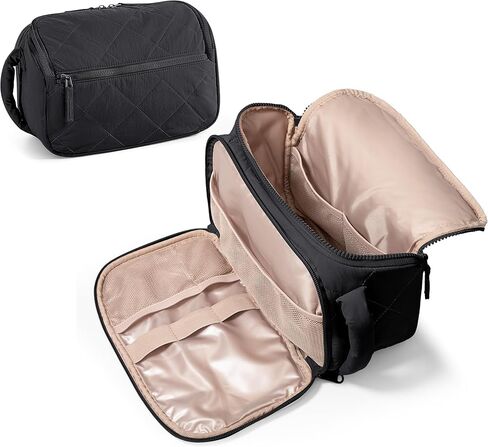 Travel Toiletry Bag for Women, Water Resistant Makeup Organizer with Wide-Open Design for Toiletries and Cosmetics, Black (Bag Only) in Kuwait