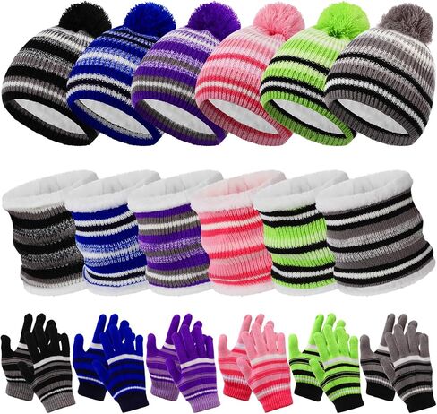 18 Pcs Kids Hat Scarf Gloves Winter Set Fleece Lined Pom Pom Beanie Neck Warmer Knit Gloves Gifts for Boys Girls in Saudi Arabia