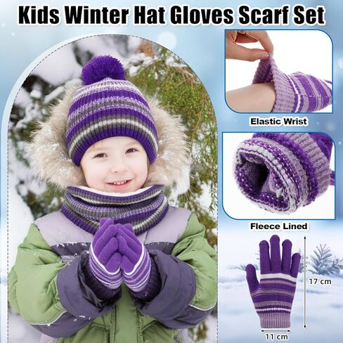 18 Pcs Kids Hat Scarf Gloves Winter Set Fleece Lined Pom Pom Beanie Neck Warmer Knit Gloves Gifts for Boys Girls in Saudi Arabia