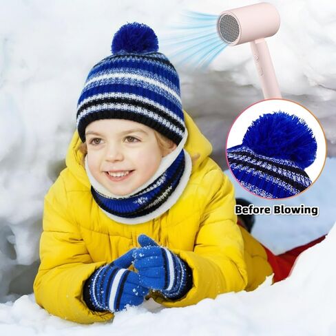 18 Pcs Kids Hat Scarf Gloves Winter Set Fleece Lined Pom Pom Beanie Neck Warmer Knit Gloves Gifts for Boys Girls in Saudi Arabia