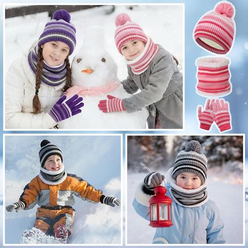 18 Pcs Kids Hat Scarf Gloves Winter Set Fleece Lined Pom Pom Beanie Neck Warmer Knit Gloves Gifts for Boys Girls in Saudi Arabia