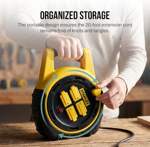 Stanley 33959 ShopMax Power Hub 20-Feet 4-Outlet Cord Reel , Yellow in Kuwait