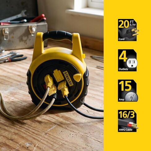 Stanley 33959 ShopMax Power Hub 20-Feet 4-Outlet Cord Reel , Yellow in Kuwait