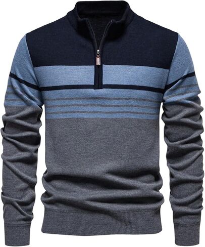 SOLY HUX Men's Long Sleeve Sweater Color Block Striped Quarter Zip Pullover Fall Knit Tops in Saudi Arabia