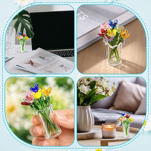 7 Color Glass Birth Flower Decor Glass Birthday Month Flower Bouquet with Small Vase Crystal Wildflower Daisy Blossoms for Women Mom Wedding Mother's Day Office Home Table Centerpiece in Saudi Arabia