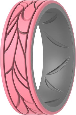 حلقات سيليكون ThunderFit للنساء، أساور زفاف بتصميم دائري منقوش بعرض 6.8 مم وسمك 1.8 مم، أشرطة قابلة للتنفس وطبقات داخلية قياسية - 1/4/7 مجموعة متنوعة in Saudi Arabia