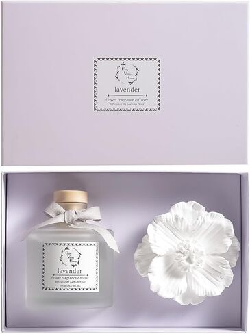Reed Diffuser Sets, 6.76 Fl. Oz / 200ML Ceramic Diffuser Flower Gift Box, Home Reed Diffuser for Bathroom Office Bathroom Living Room Decor (Lavender White) in Saudi Arabia