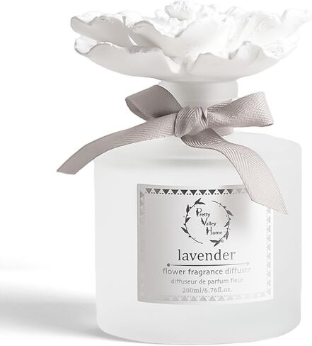Reed Diffuser Sets, 6.76 Fl. Oz / 200ML Ceramic Diffuser Flower Gift Box, Home Reed Diffuser for Bathroom Office Bathroom Living Room Decor (Lavender White) in Saudi Arabia