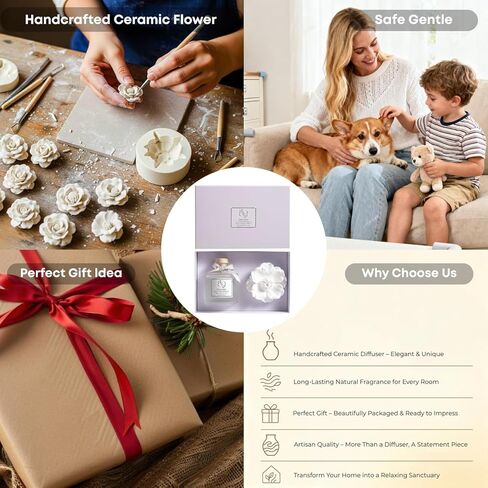 Reed Diffuser Sets, 6.76 Fl. Oz / 200ML Ceramic Diffuser Flower Gift Box, Home Reed Diffuser for Bathroom Office Bathroom Living Room Decor (Lavender White) in Saudi Arabia