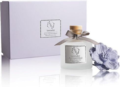Reed Diffuser Sets, 6.76 Fl. Oz / 200ML Ceramic Diffuser Flower Gift Box, Home Reed Diffuser for Bathroom Office Bathroom Living Room Decor (Lavender White) in Saudi Arabia