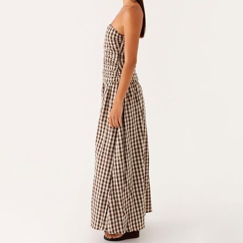 Women's Strapless Tube Long Dress Y2K Sleeveless Off Shoulder Ruched Backless Flowy Bodycon A Line Party Maxi Dress in Saudi Arabia