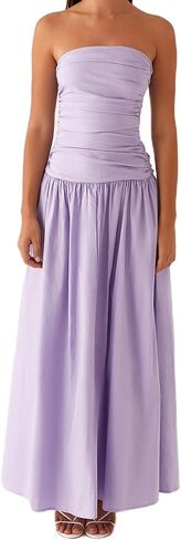 Women's Strapless Tube Long Dress Y2K Sleeveless Off Shoulder Ruched Backless Flowy Bodycon A Line Party Maxi Dress in Saudi Arabia