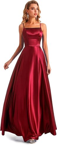 Satin Slit Spaghetti Strap Prom Dress in Saudi Arabia
