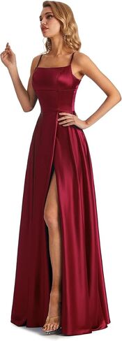 Satin Slit Spaghetti Strap Prom Dress in Saudi Arabia