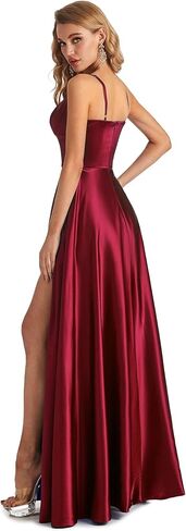 Satin Slit Spaghetti Strap Prom Dress in Saudi Arabia