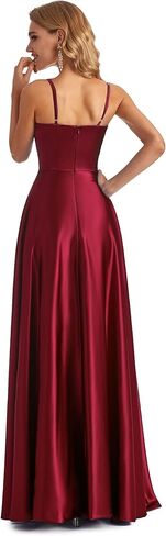 Satin Slit Spaghetti Strap Prom Dress in Saudi Arabia