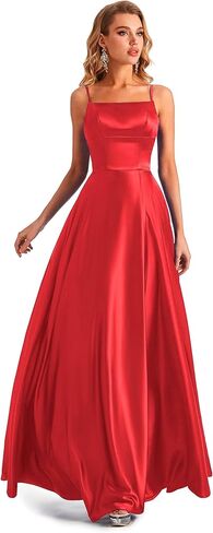 Satin Slit Spaghetti Strap Prom Dress in Saudi Arabia