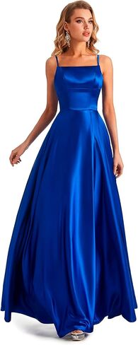 Satin Slit Spaghetti Strap Prom Dress in Saudi Arabia