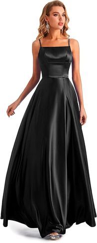 Satin Slit Spaghetti Strap Prom Dress in Saudi Arabia