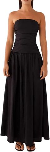 فستان نسائي طويل بدون حمالات Y2K بدون أكمام مكشوف الأكتاف مكشكش بدون ظهر فستان طويل للحفلات على شكل حرف A in Kuwait